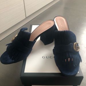 Gucci Marmont blue suede shoes sandals heels